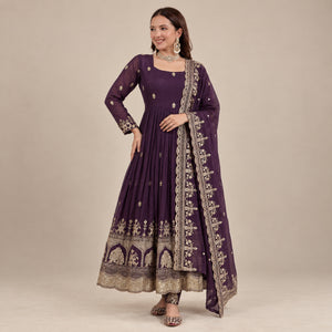 Embroidered Crunchy Silk Gown Set for Festive and Wedding Occasions