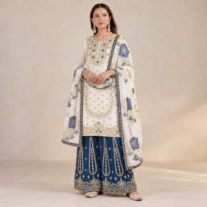 Pure Fendy Silk Embroidered Sharara Suit for Festive and Wedding Occasions