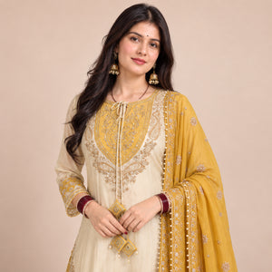 Ivory Mustard Sequin Kurta