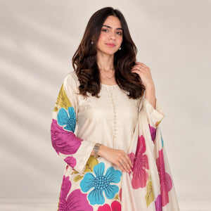 Ivory Floral Digital Print Kurta Set