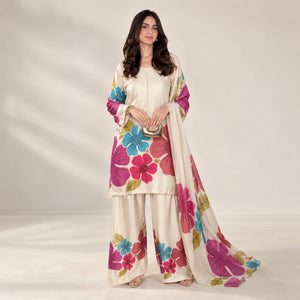 Ivory Floral Digital Print Kurta Set