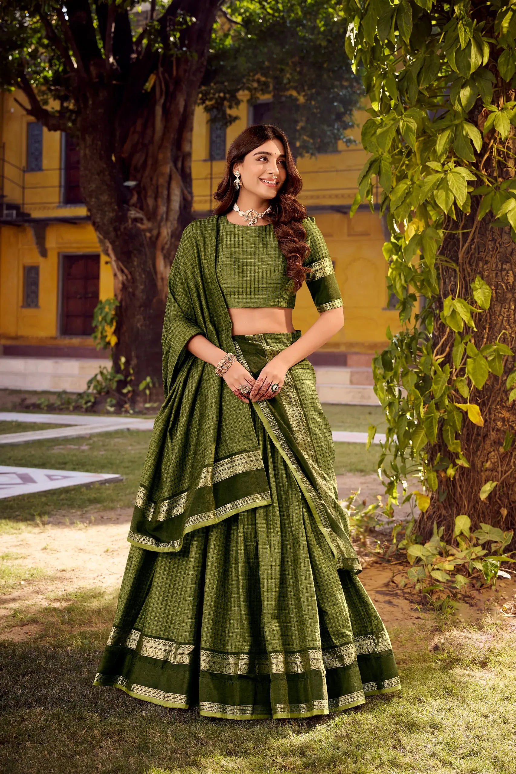 Chettinad Cotton Zari Weaving Lehenga Set