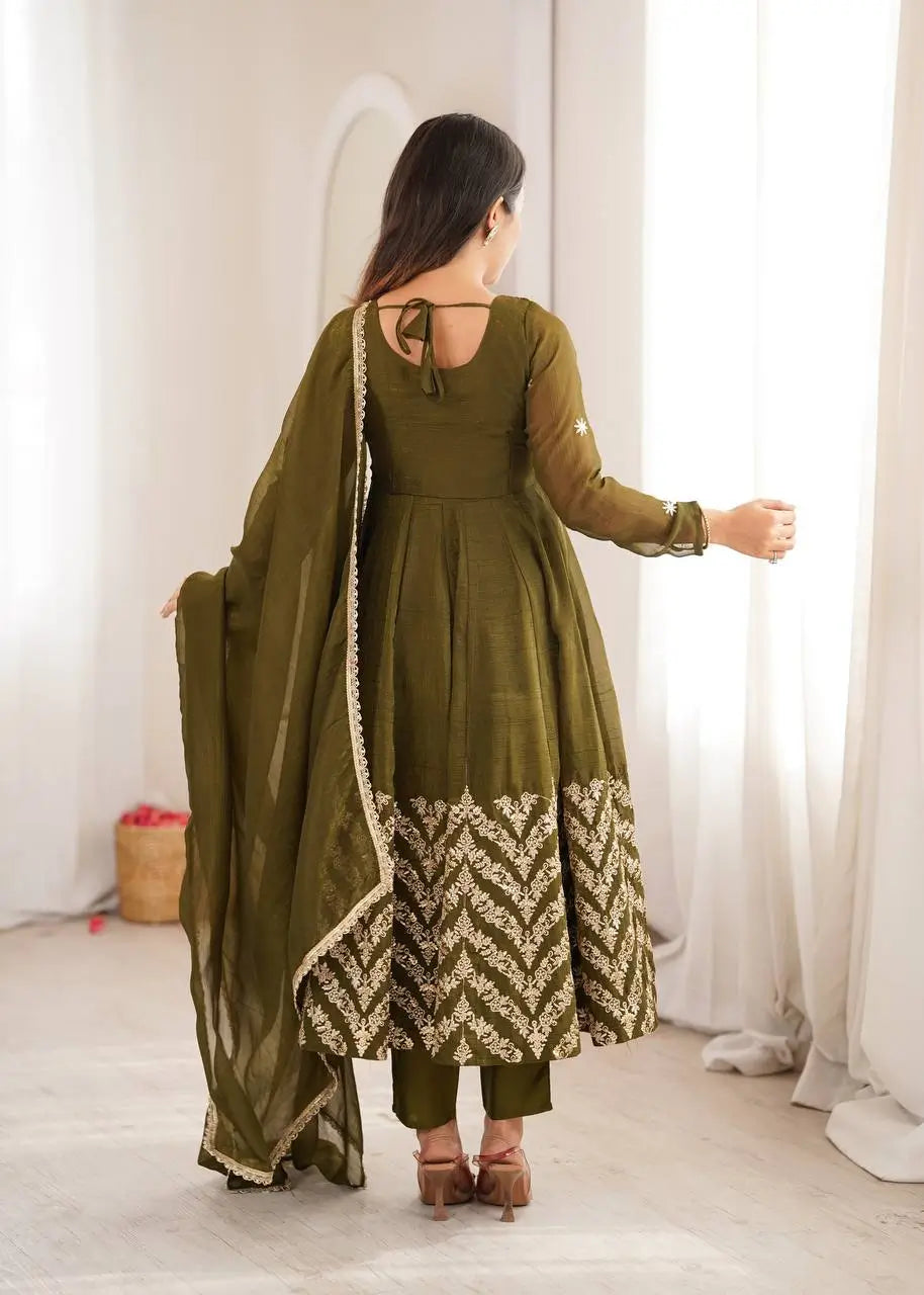 Chevron Sequin Crinkle Silk Anarkali