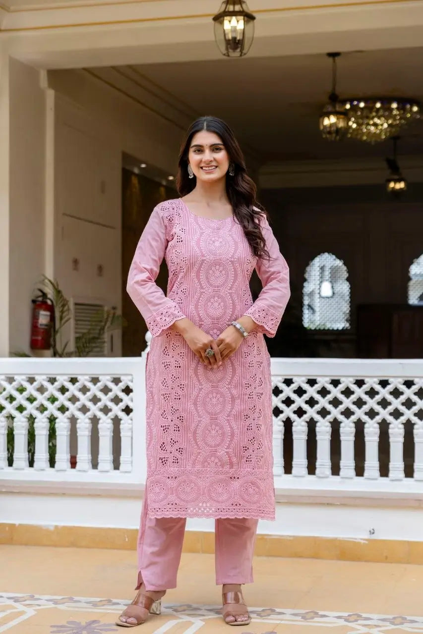Chikankari Cutwork Kurti Set