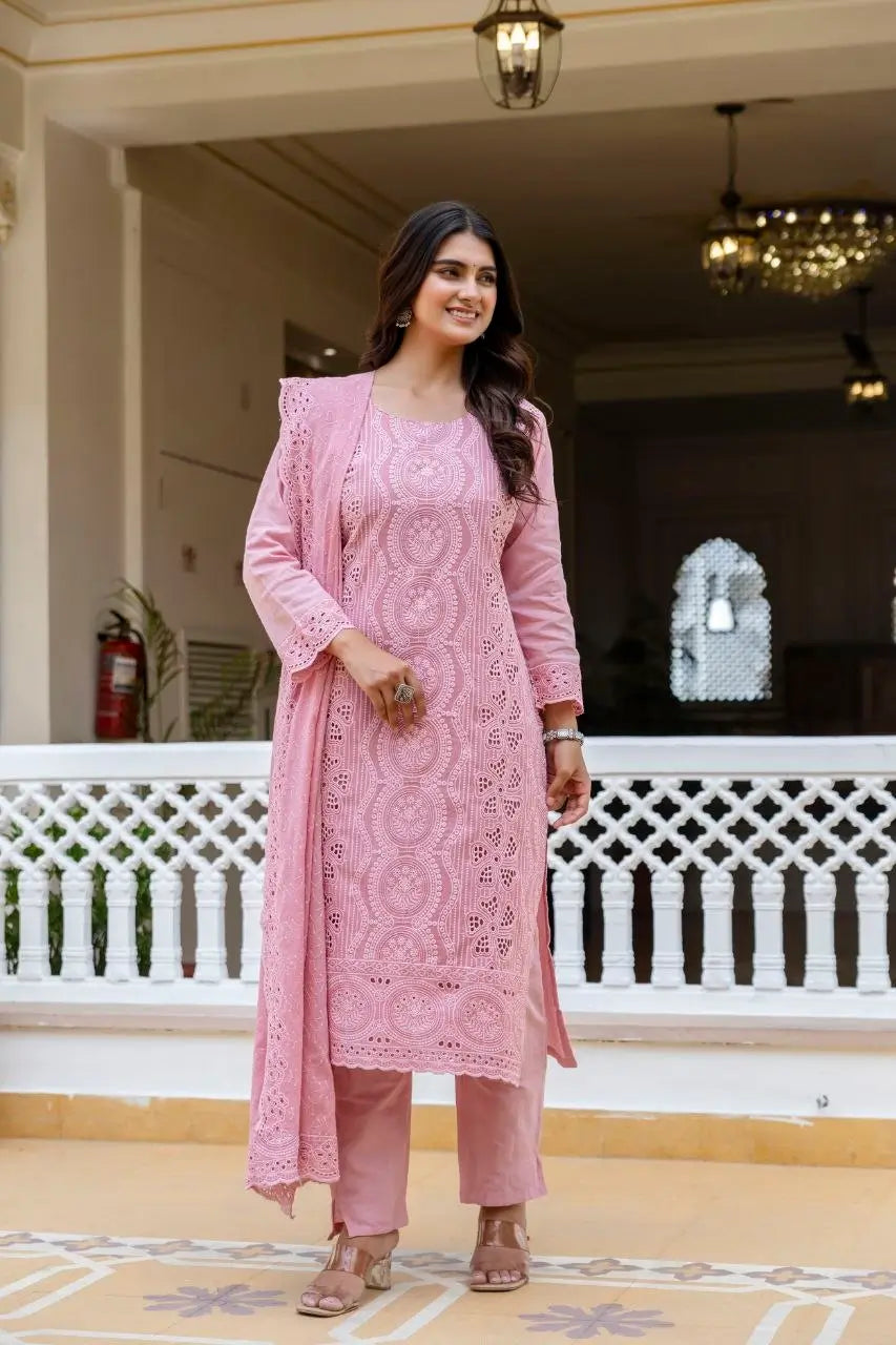 Chikankari Cutwork Kurti Set