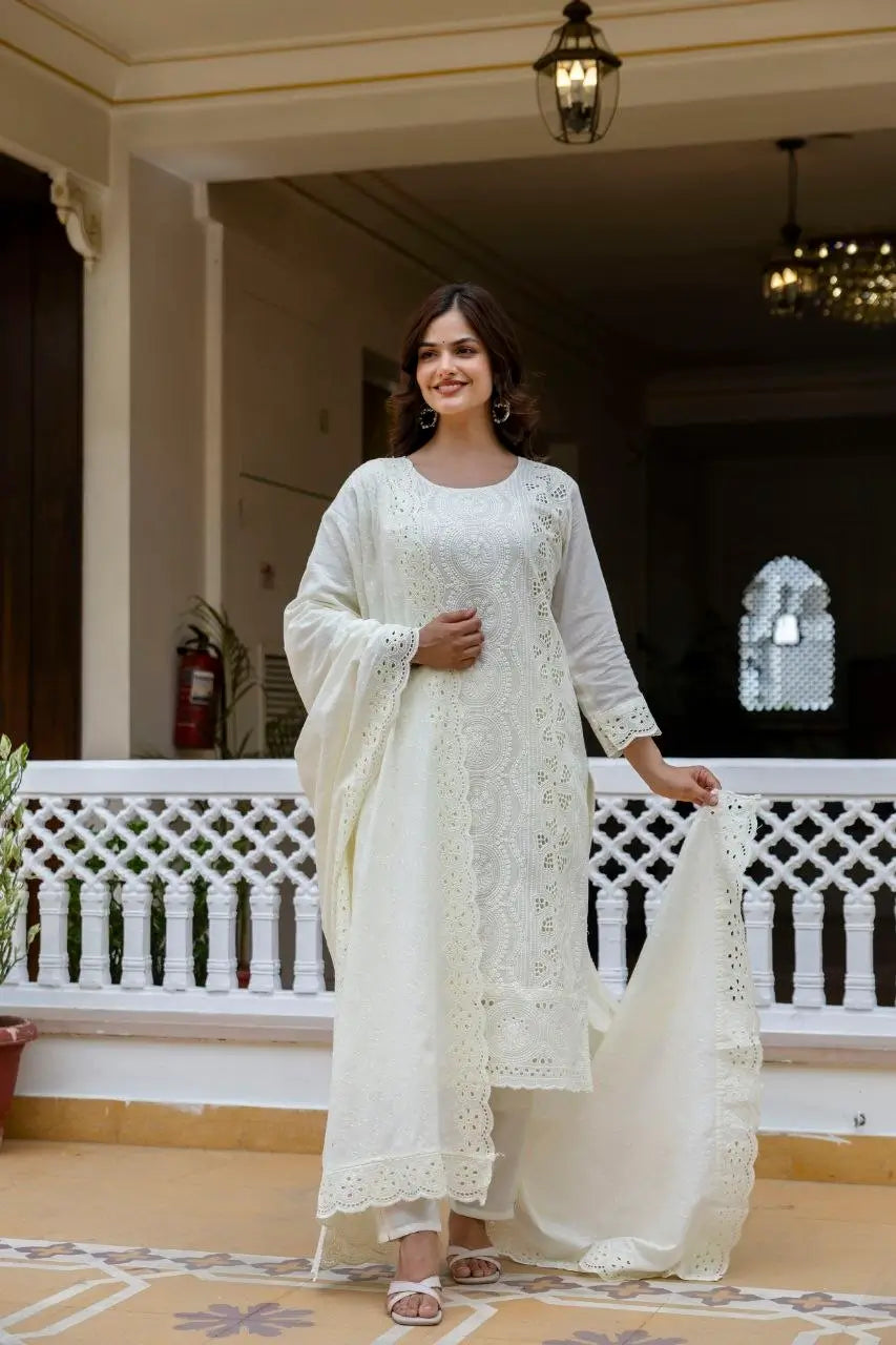 Chikankari Cutwork Kurti Set