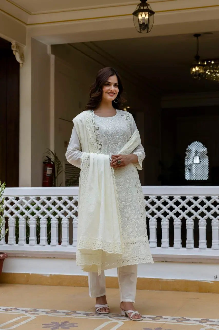 Chikankari Cutwork Kurti Set