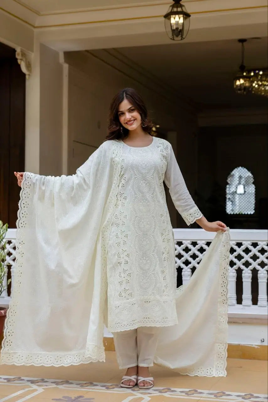 Chikankari Cutwork Kurti Set