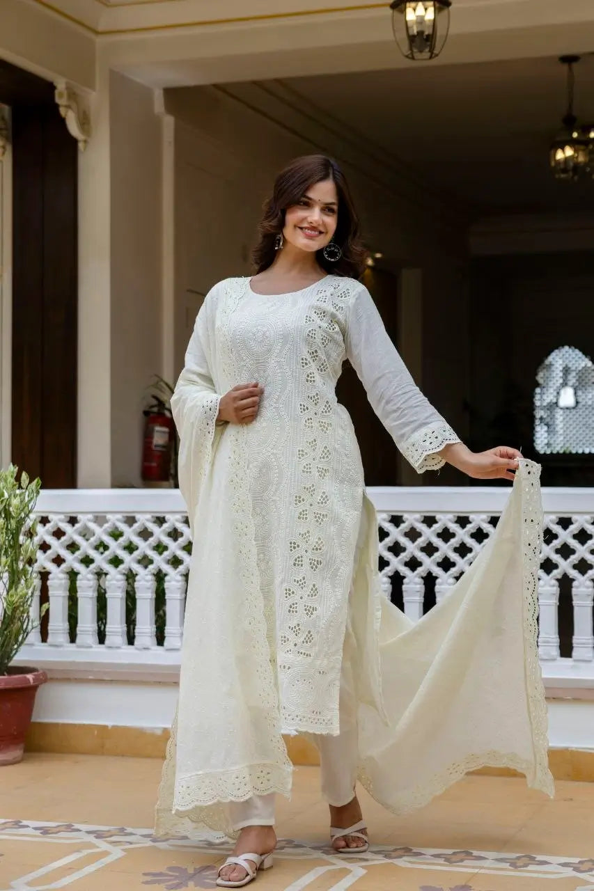 Chikankari Cutwork Kurti Set
