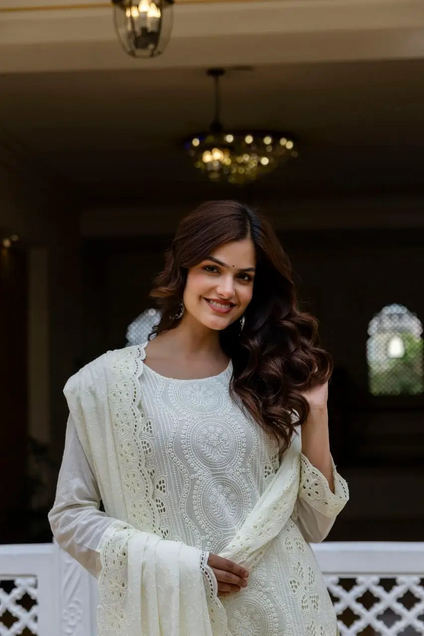 Chikankari Cutwork Kurti Set