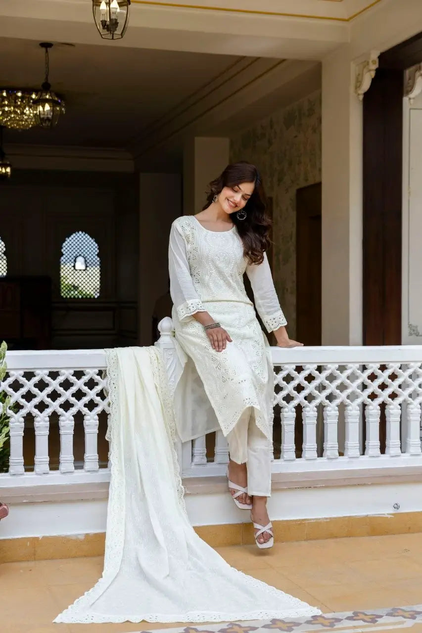 Chikankari Cutwork Kurti Set