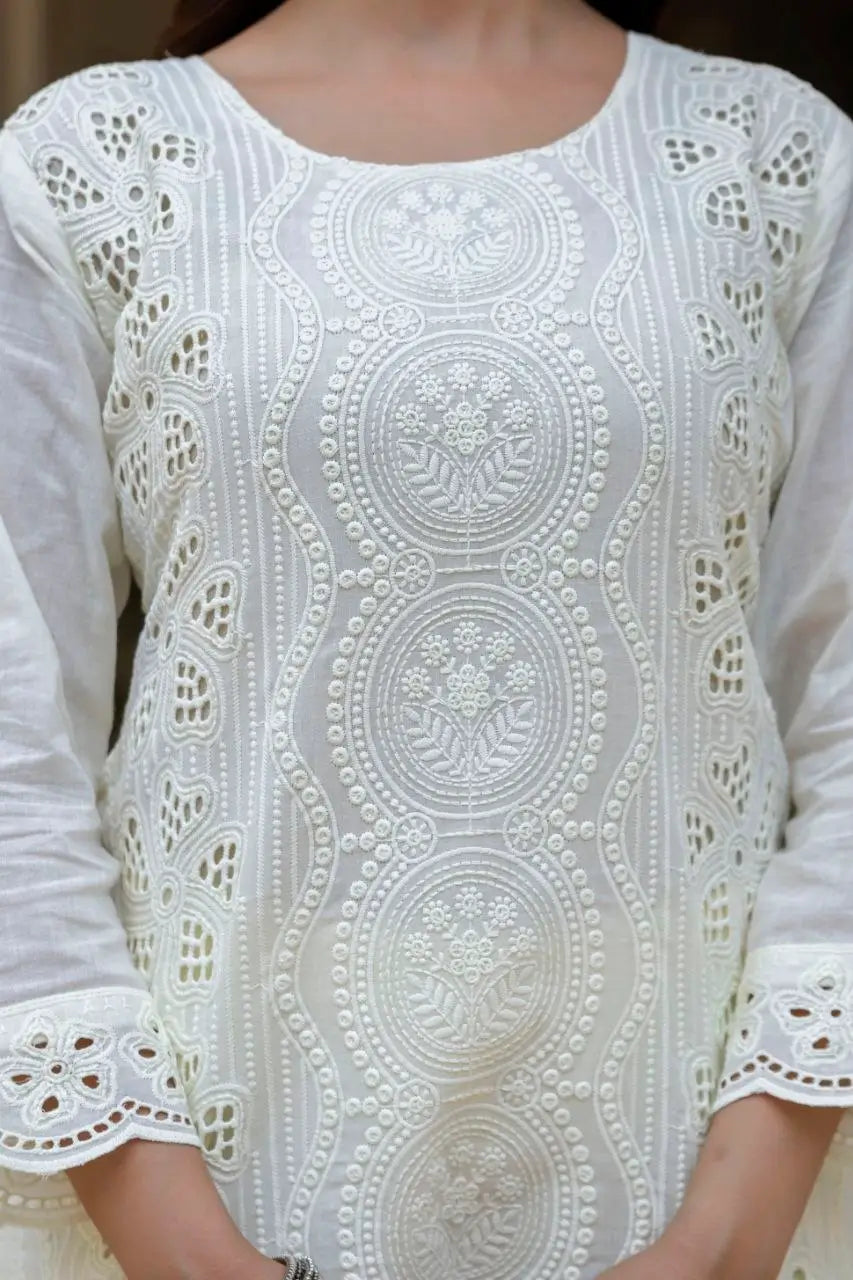 Chikankari Cutwork Kurti Set