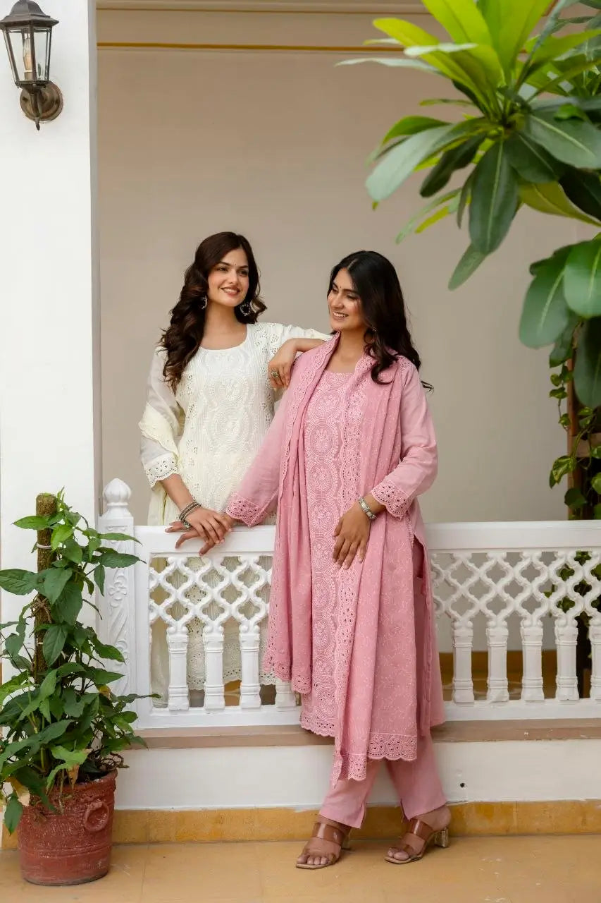 Chikankari Cutwork Kurti Set