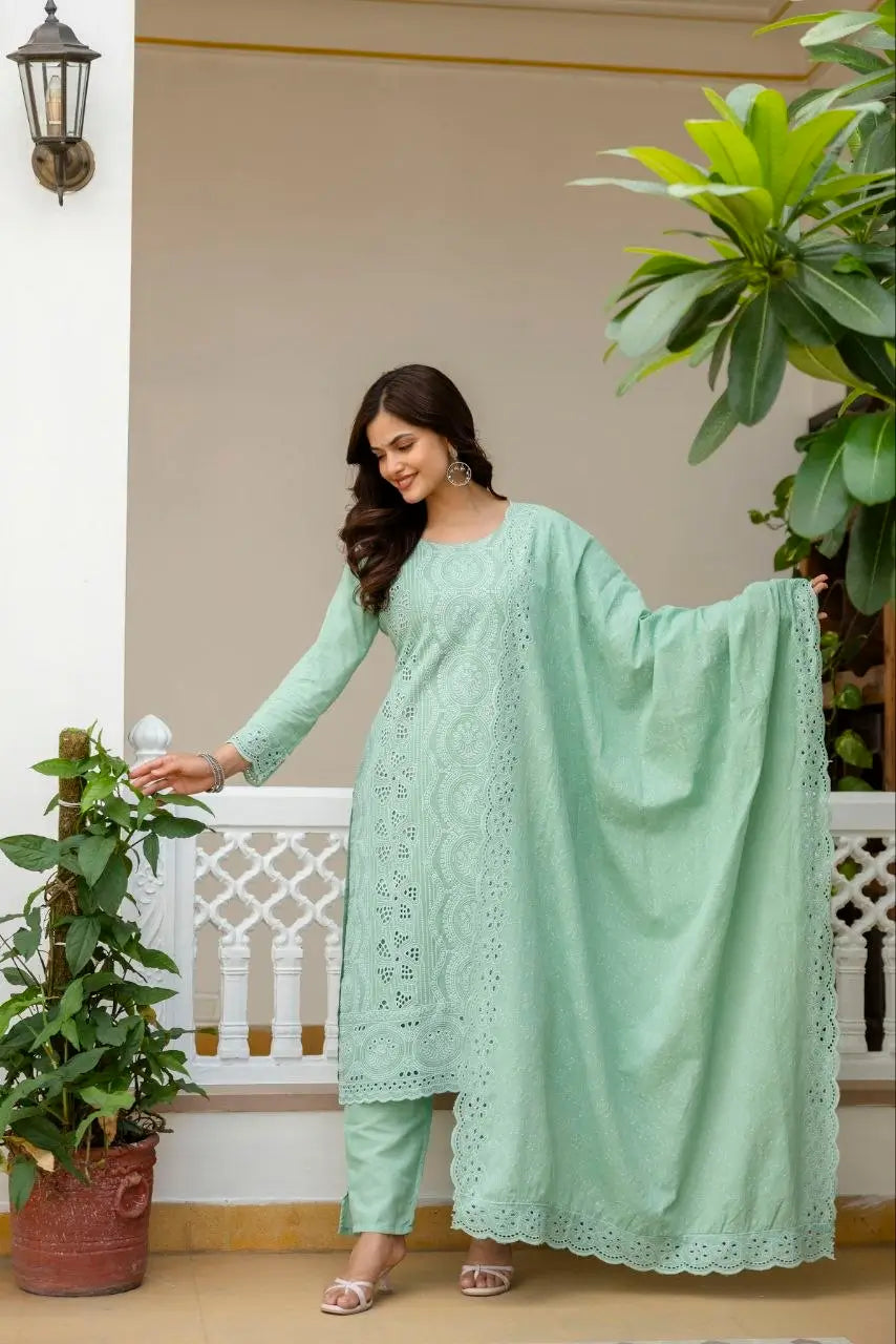 Chikankari Cutwork Kurti Set