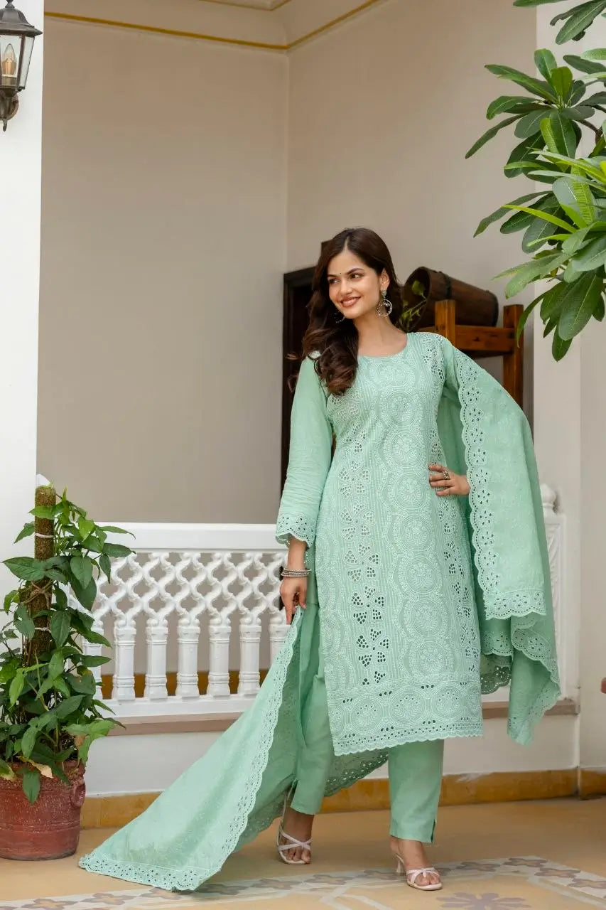 Chikankari Cutwork Kurti Set