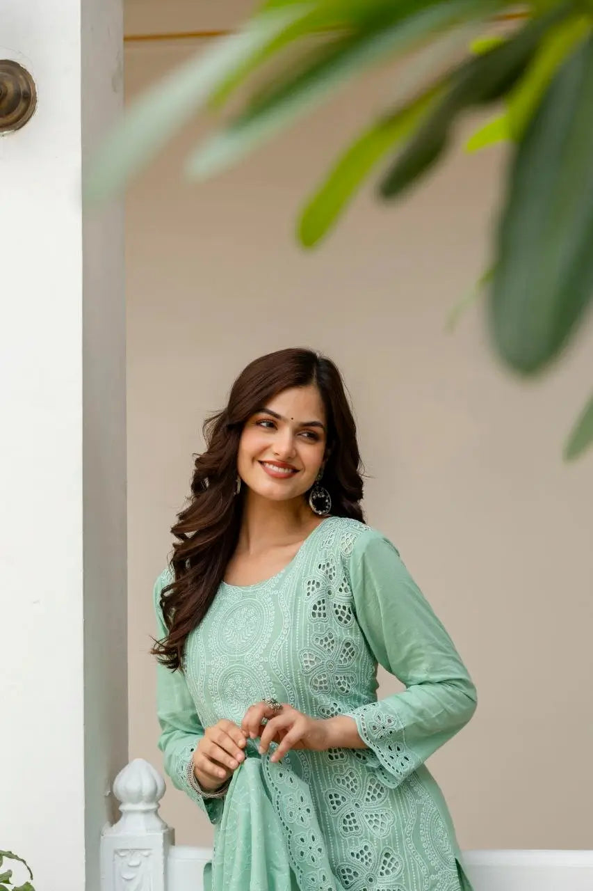 Chikankari Cutwork Kurti Set