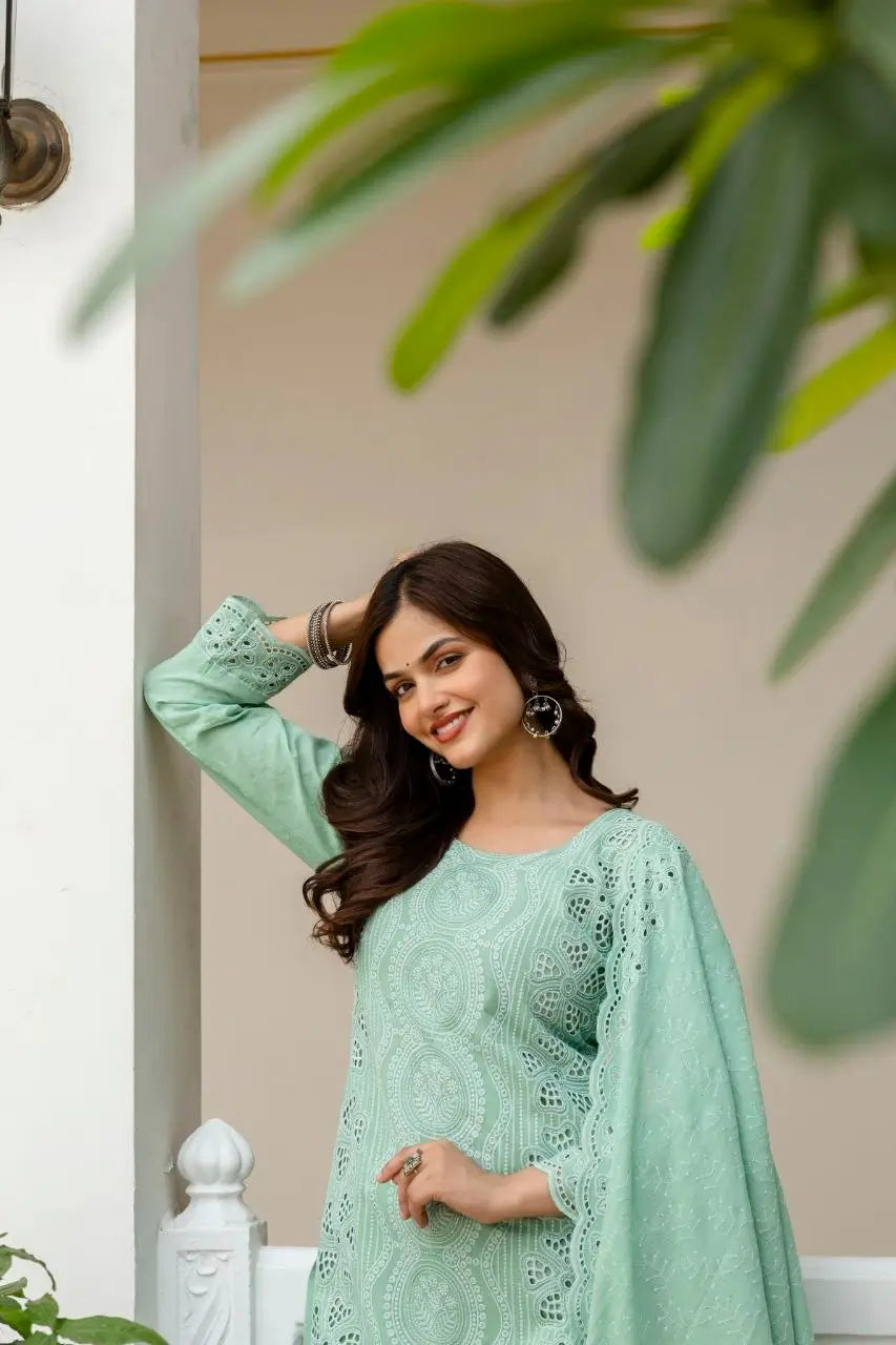 Chikankari Cutwork Kurti Set