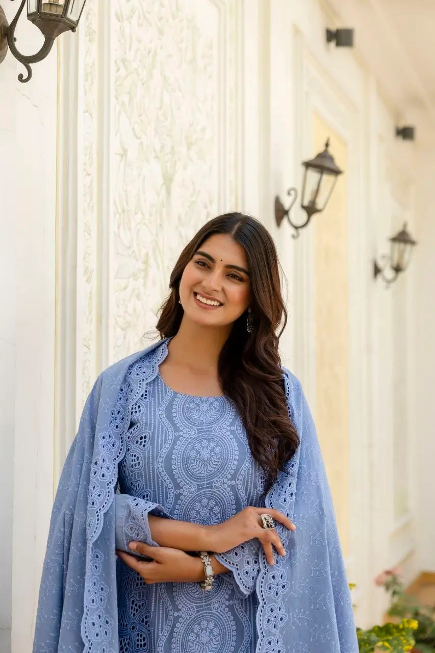 Chikankari Cutwork Kurti Set