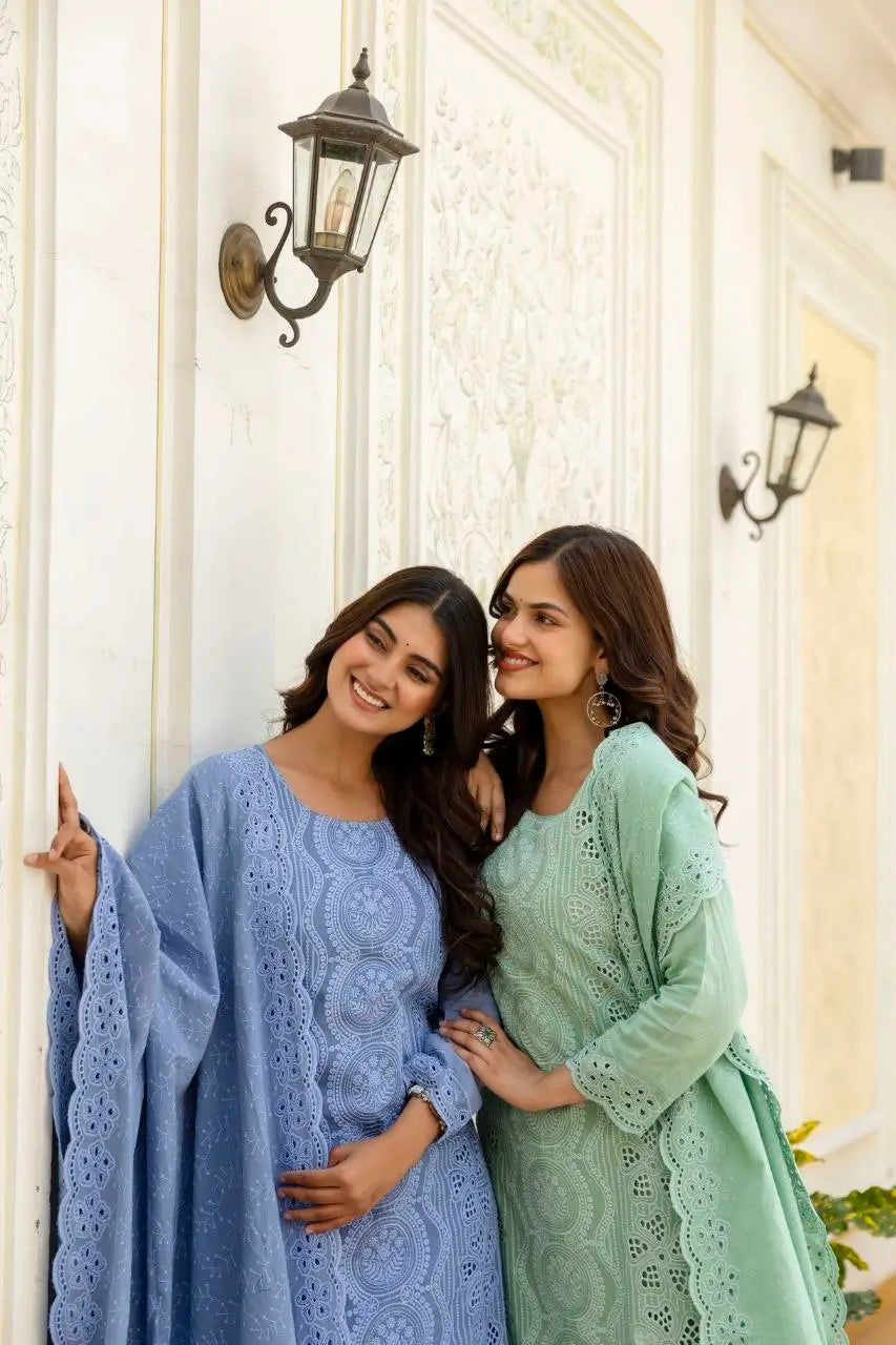 Chikankari Cutwork Kurti Set