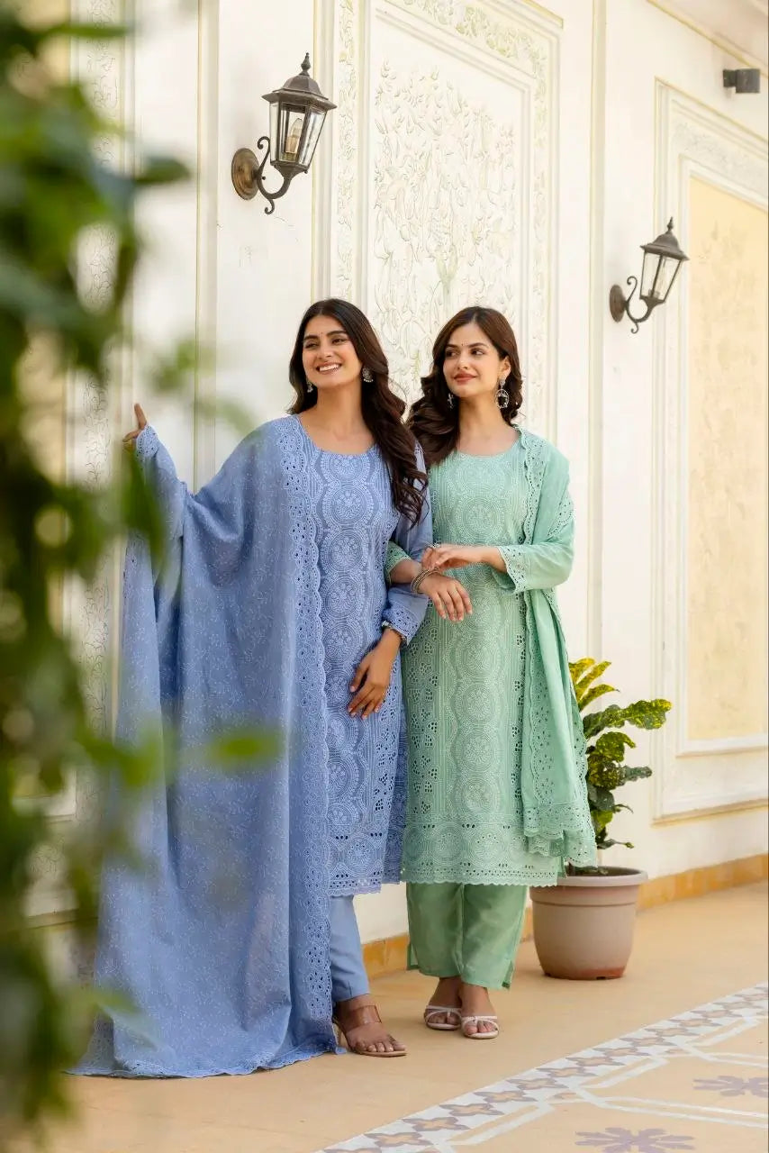 Chikankari Cutwork Kurti Set