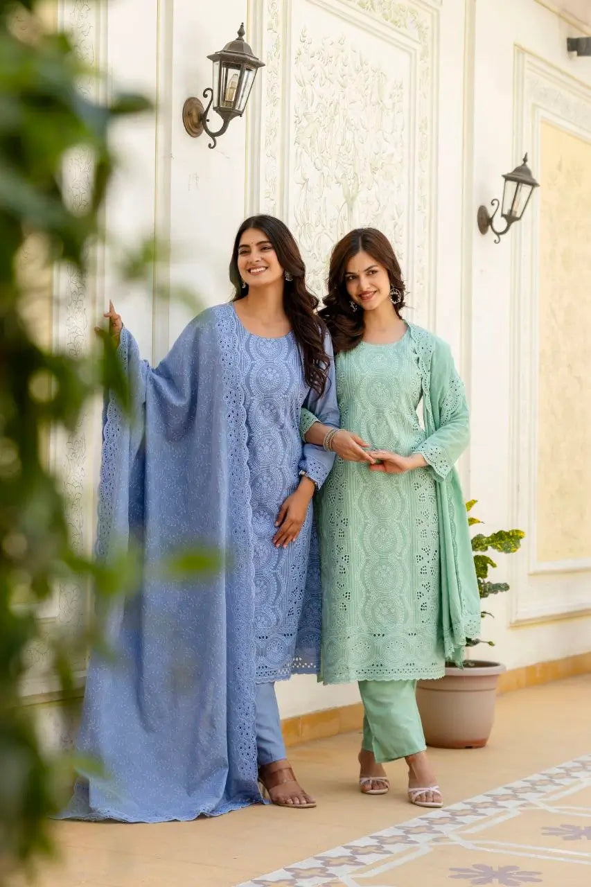 Chikankari Cutwork Kurti Set