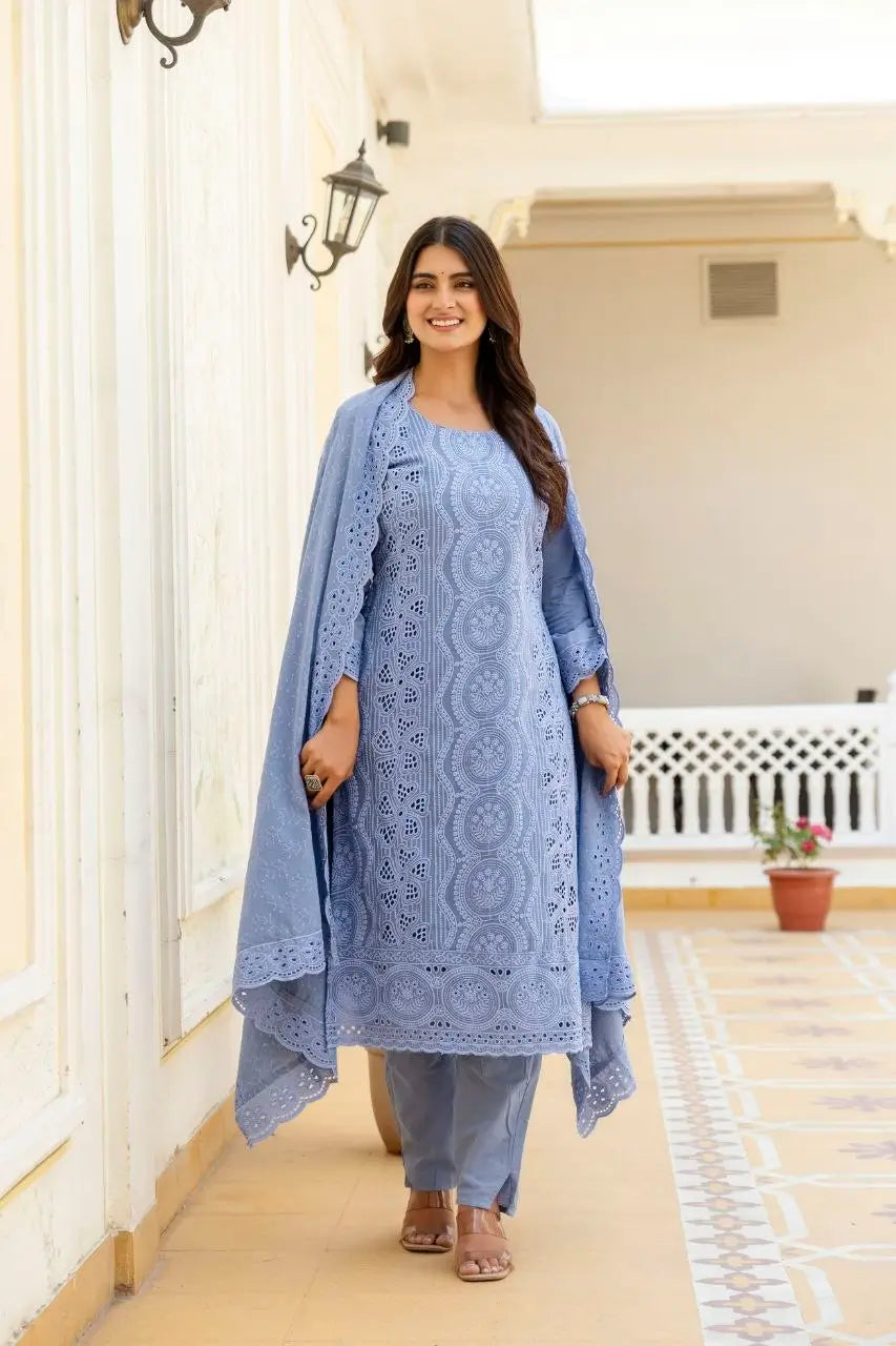 Chikankari Cutwork Kurti Set