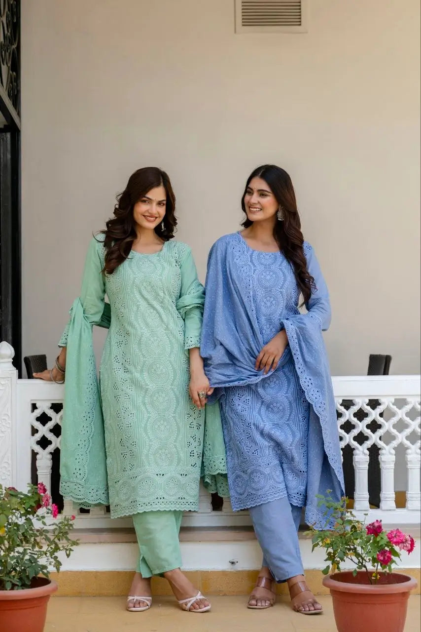 Chikankari Cutwork Kurti Set