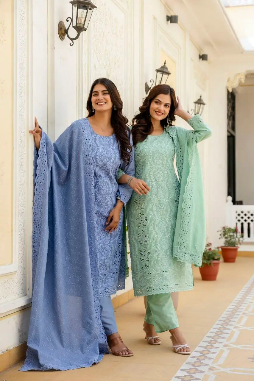 Chikankari Cutwork Kurti Set