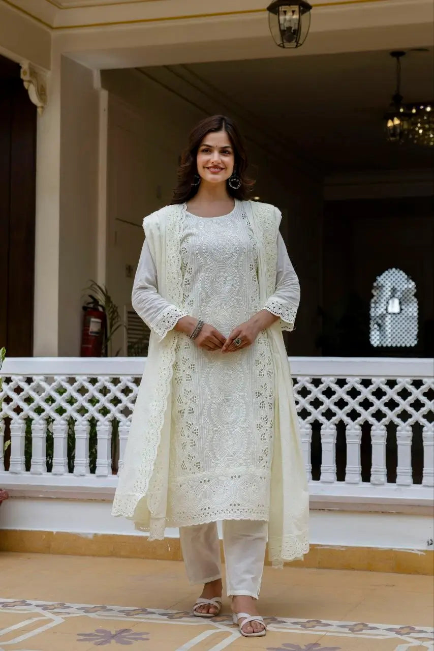 Chikankari Cutwork Kurti Set