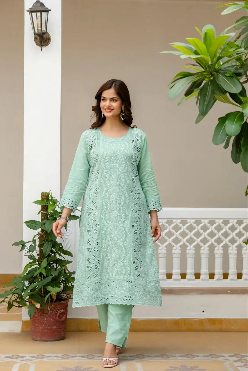 Chikankari Cutwork Kurti Set