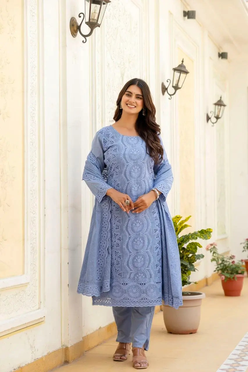 Chikankari Cutwork Kurti Set