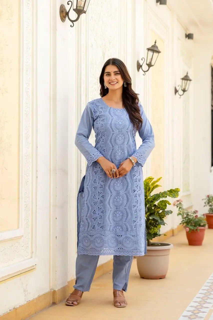 Chikankari Cutwork Kurti Set