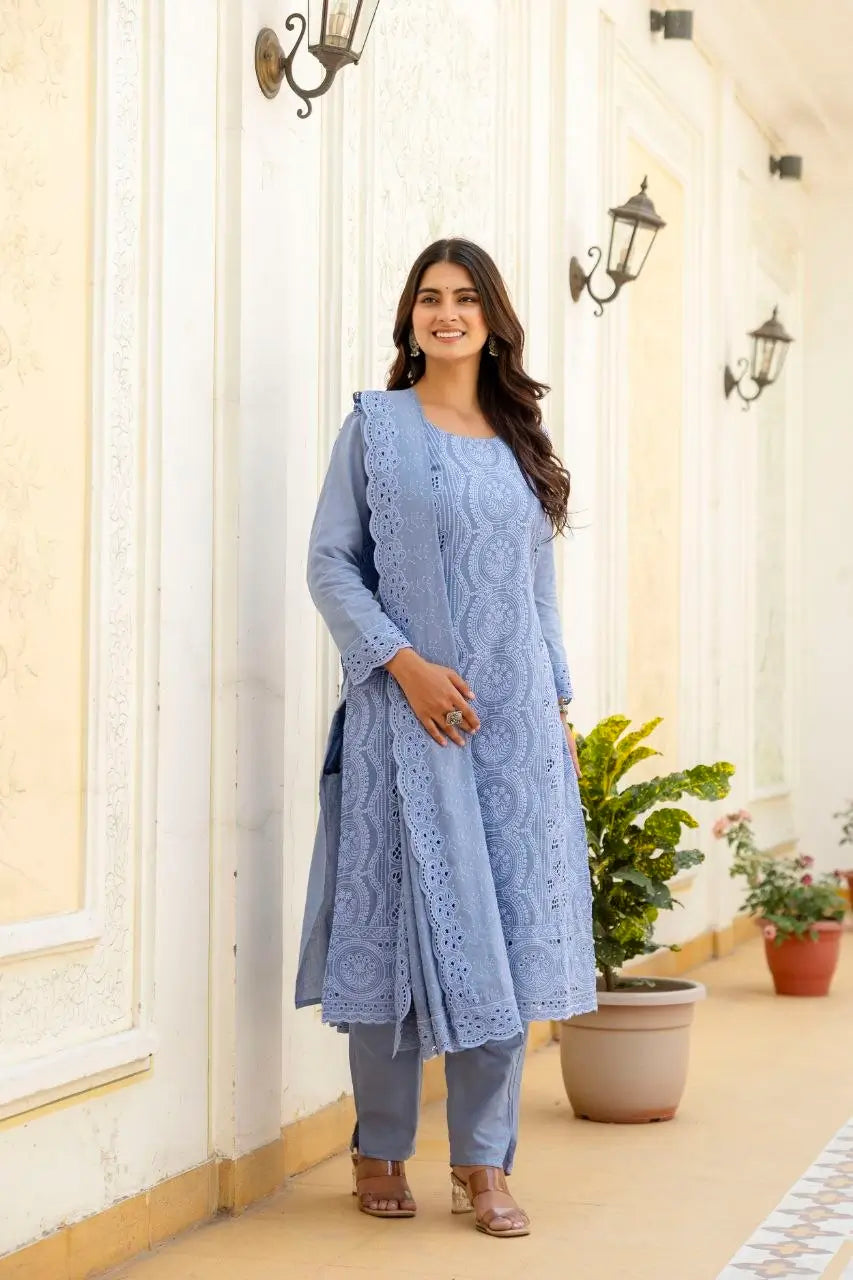 Chikankari Cutwork Kurti Set