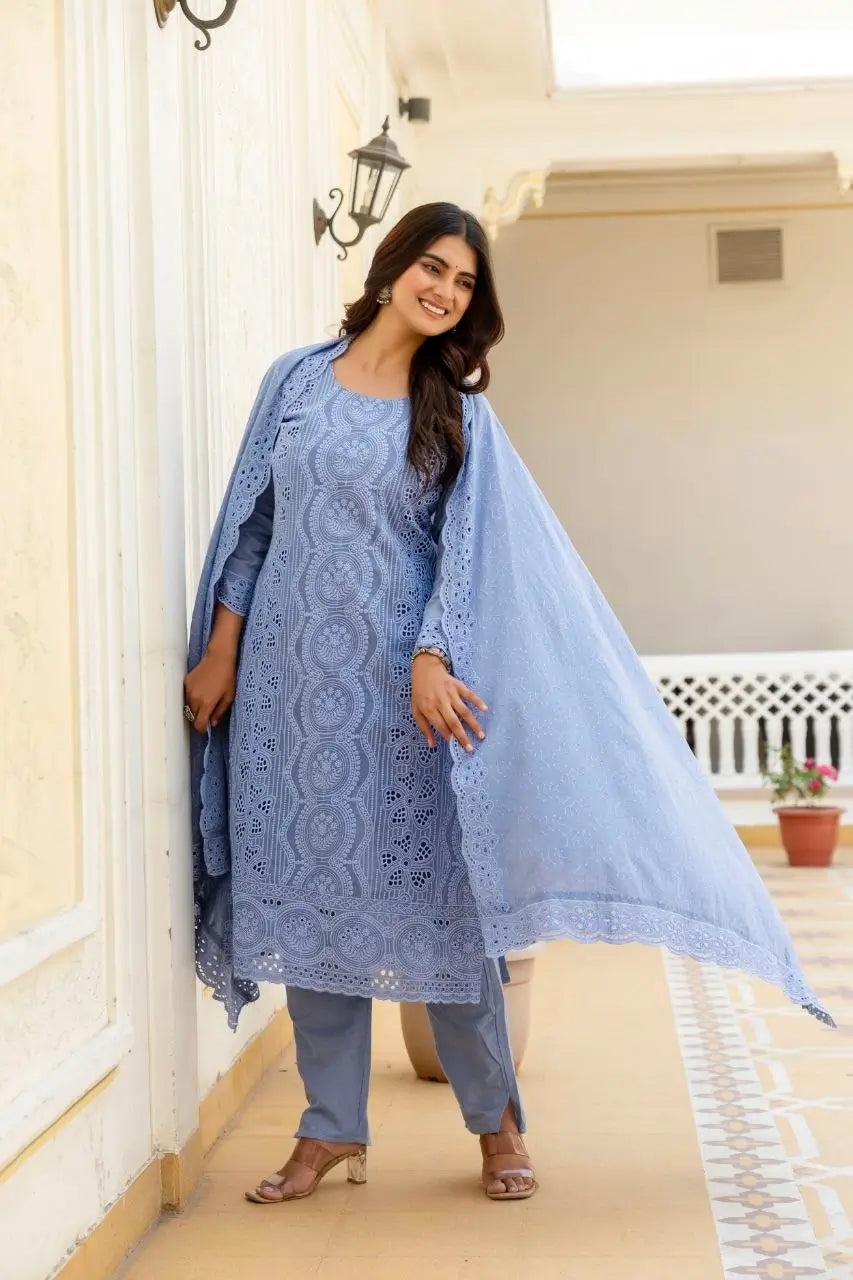 Chikankari Cutwork Kurti Set