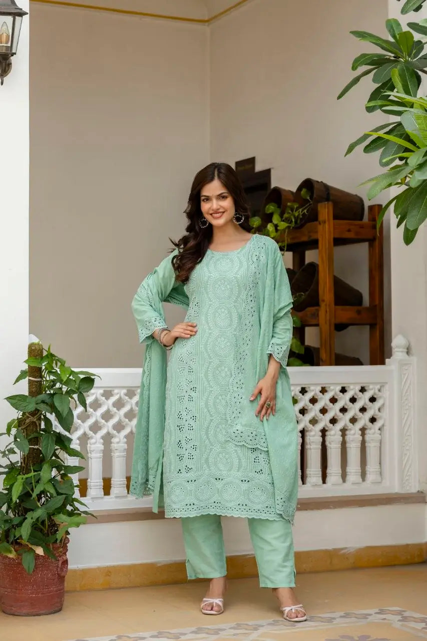 Chikankari Cutwork Kurti Set