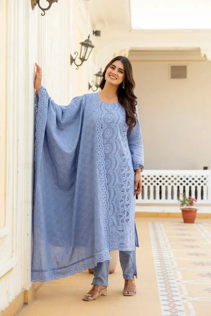 Chikankari Cutwork Kurti Set