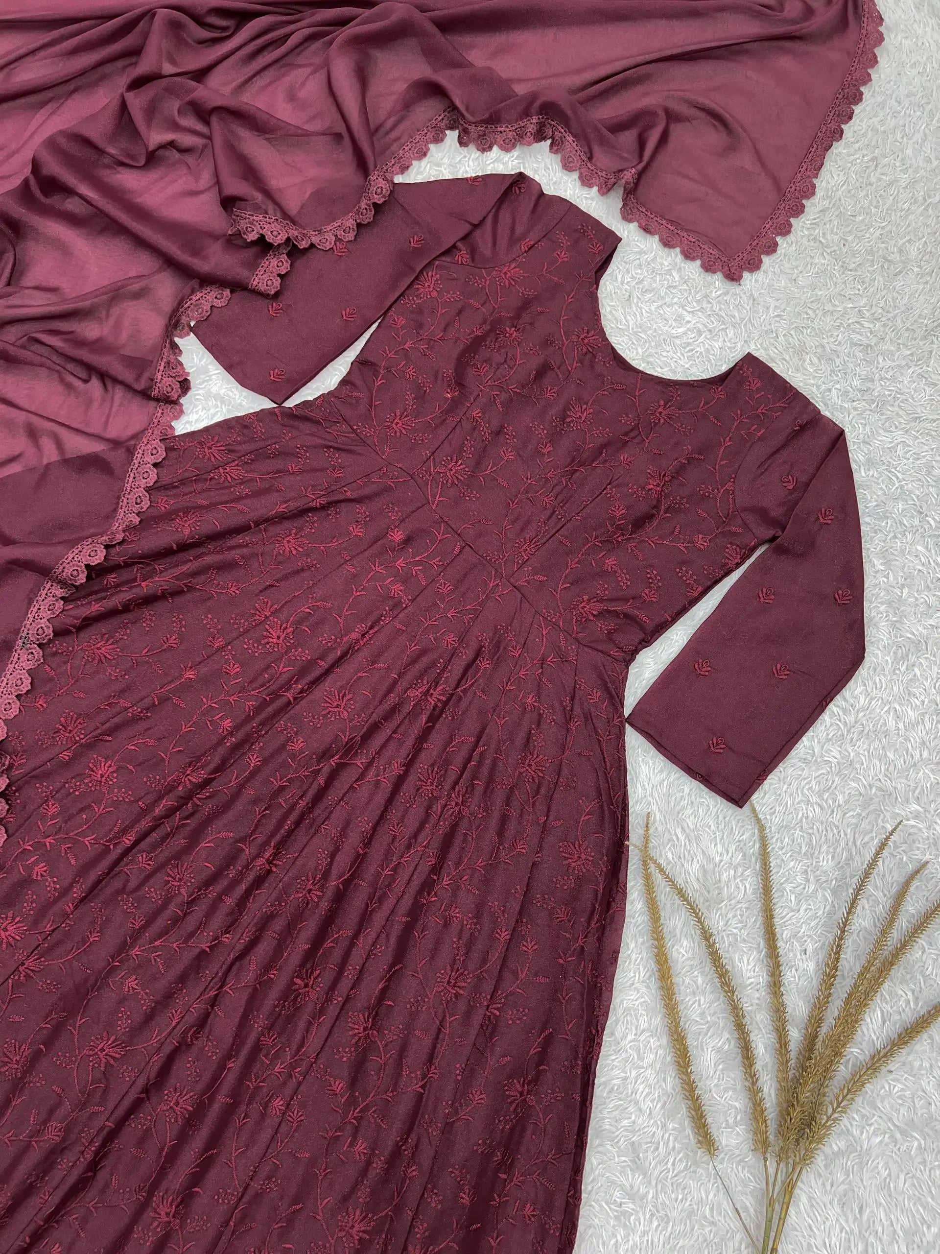 Chikankari Star Georgette Gown with GPO Lace Border