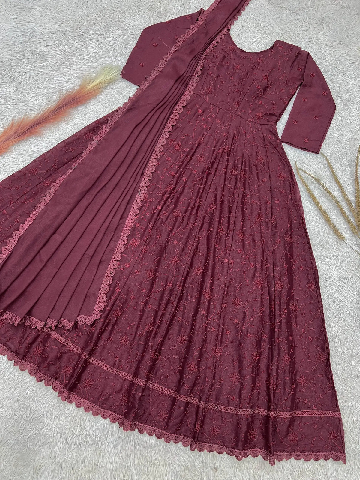 Chikankari Star Georgette Gown with GPO Lace Border