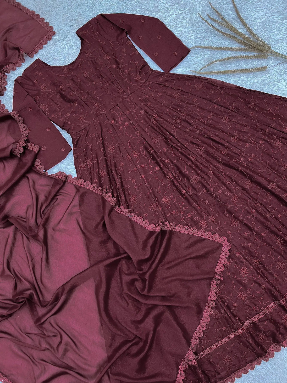 Chikankari Star Georgette Gown with GPO Lace Border