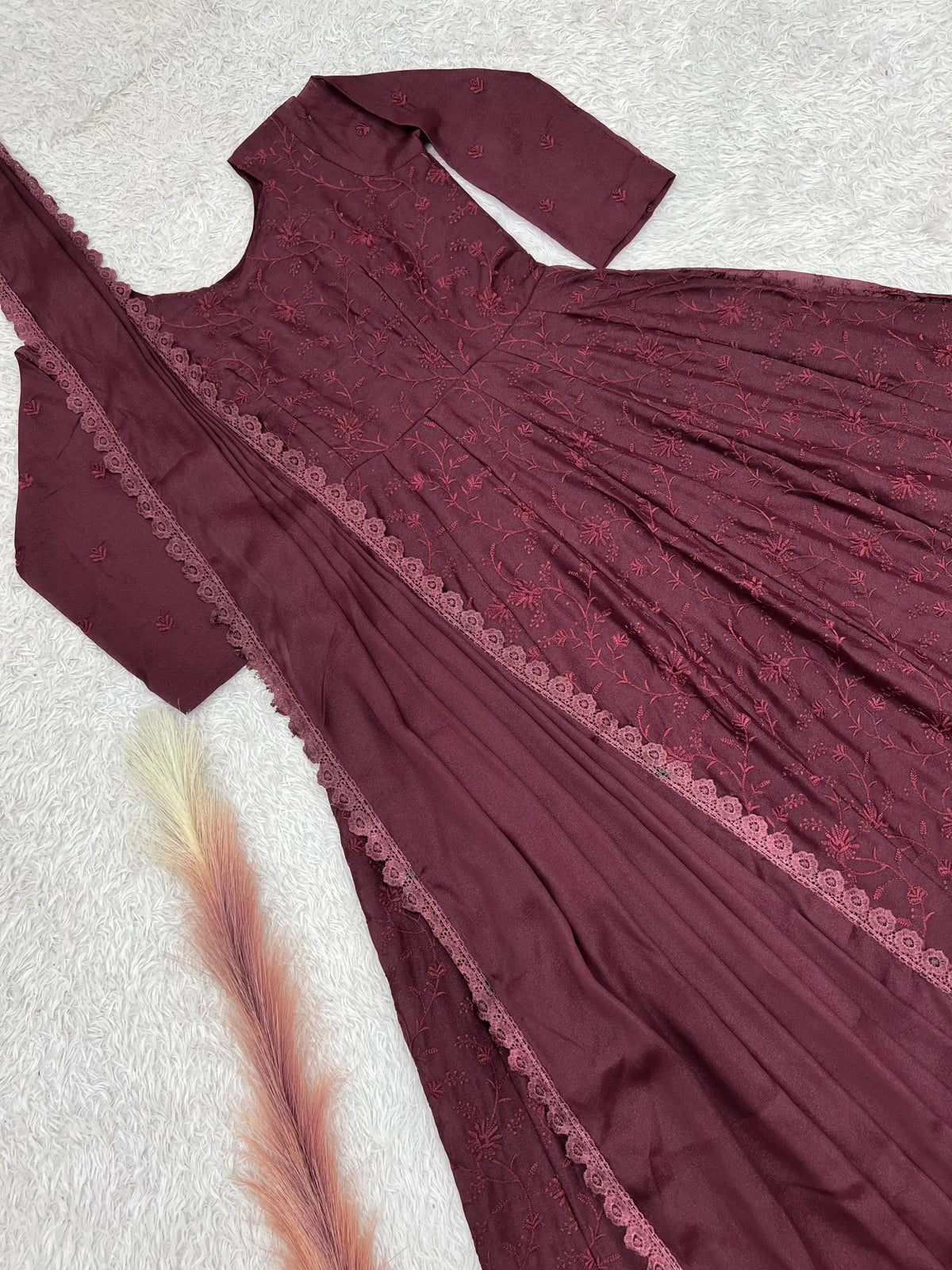 Chikankari Star Georgette Gown with GPO Lace Border