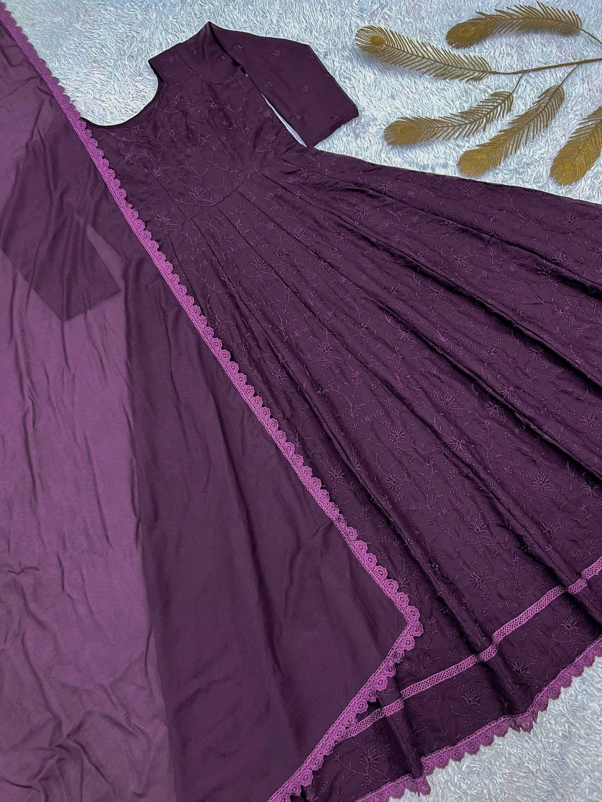 Chikankari Star Georgette Gown with GPO Lace Border