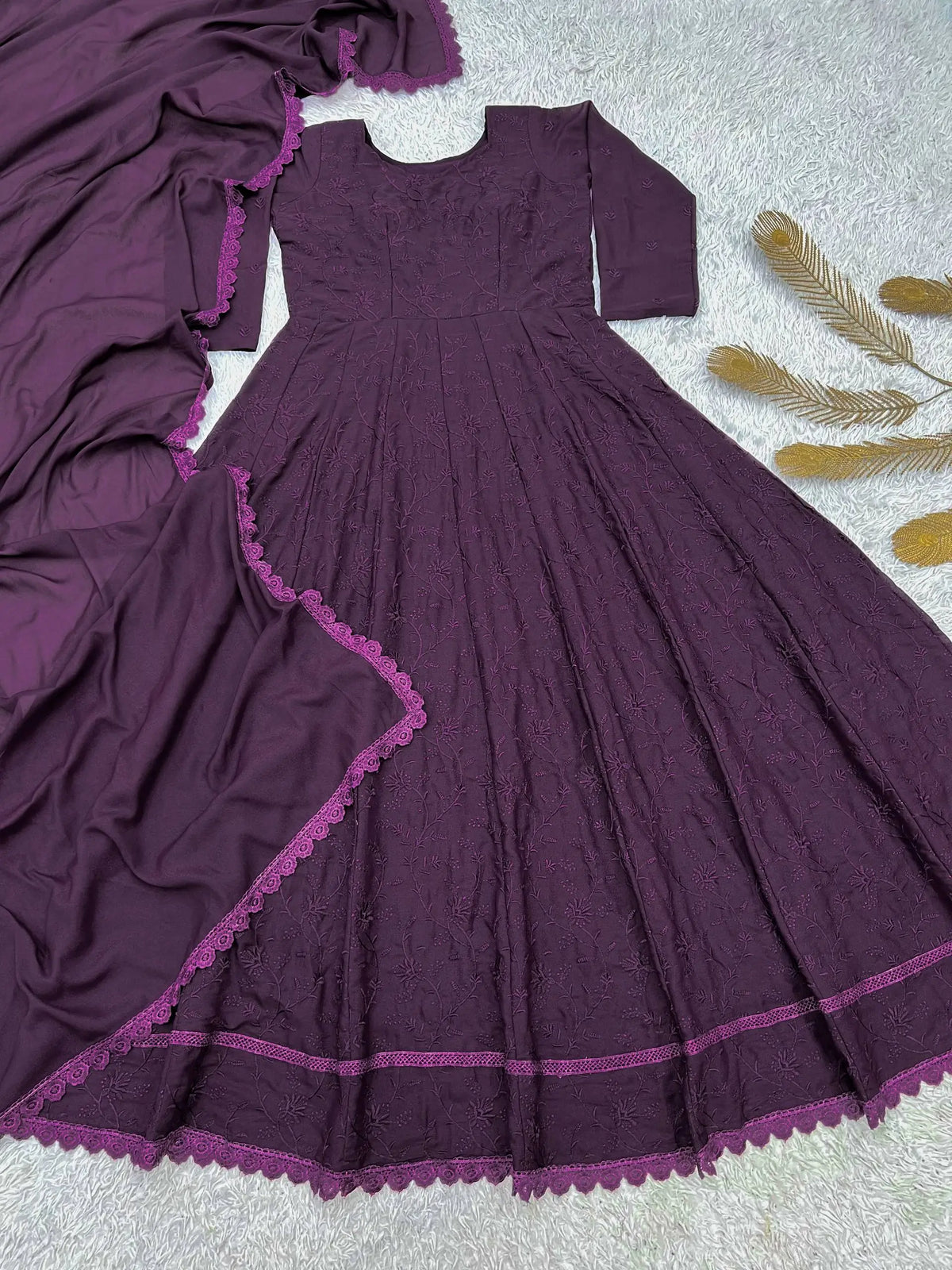 Chikankari Star Georgette Gown with GPO Lace Border