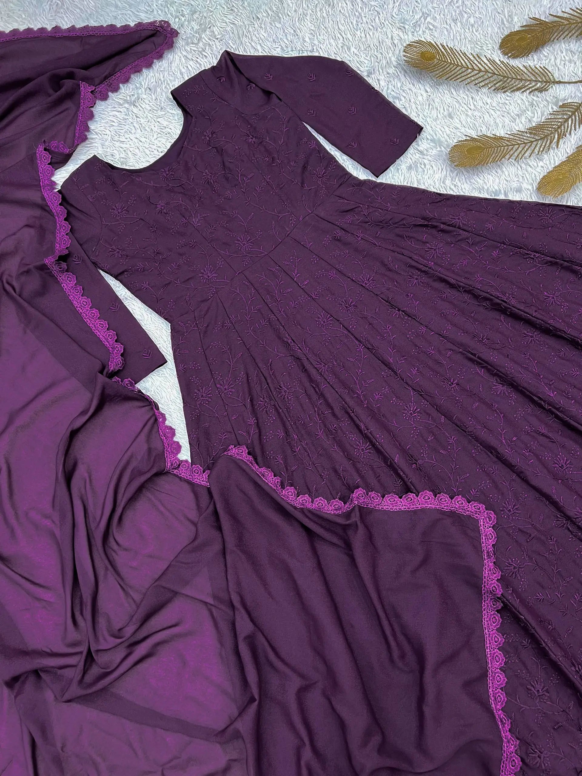 Chikankari Star Georgette Gown with GPO Lace Border