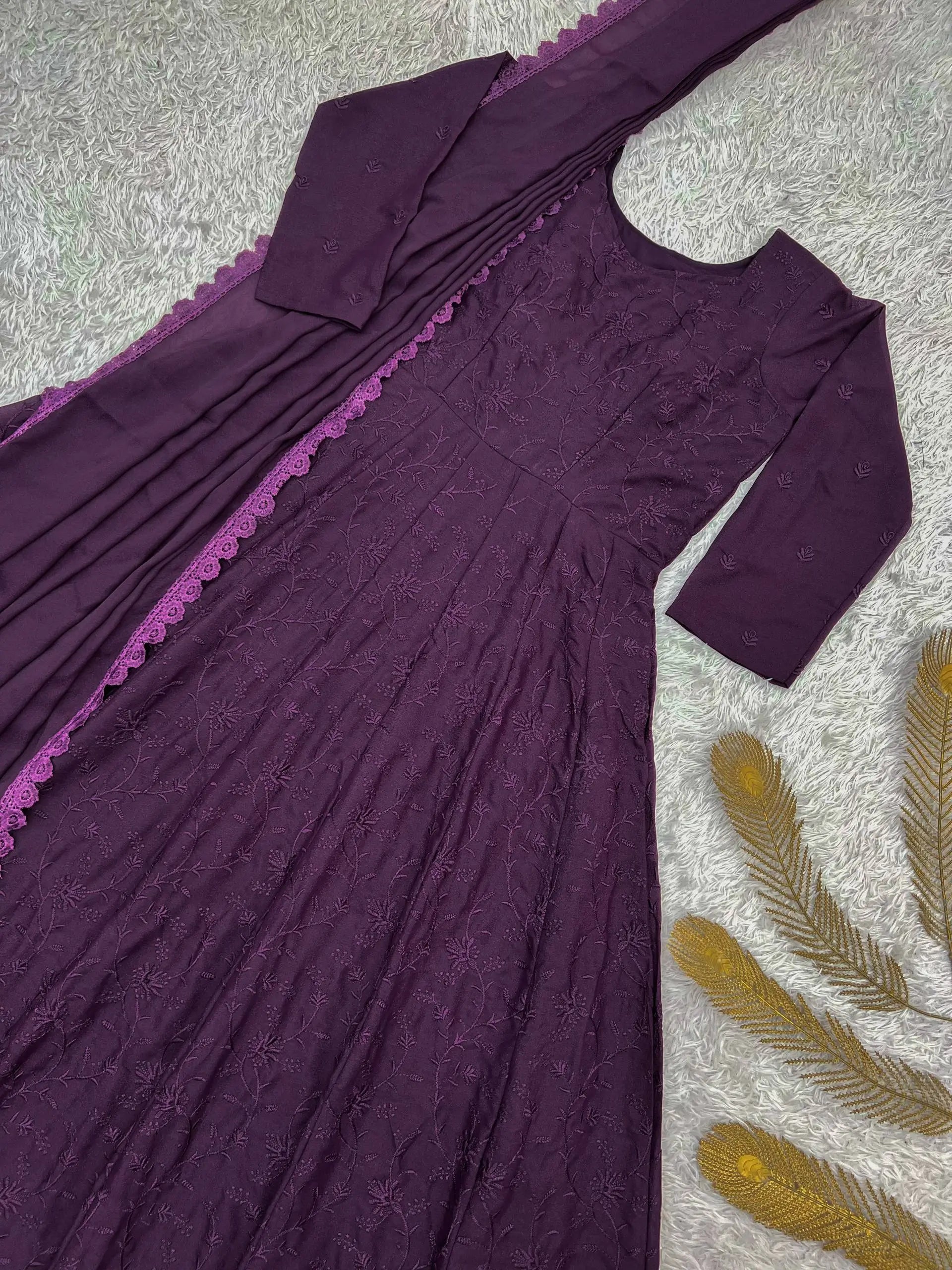 Chikankari Star Georgette Gown with GPO Lace Border