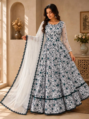 Chikankari Star Georgette Gown with GPO Lace Border