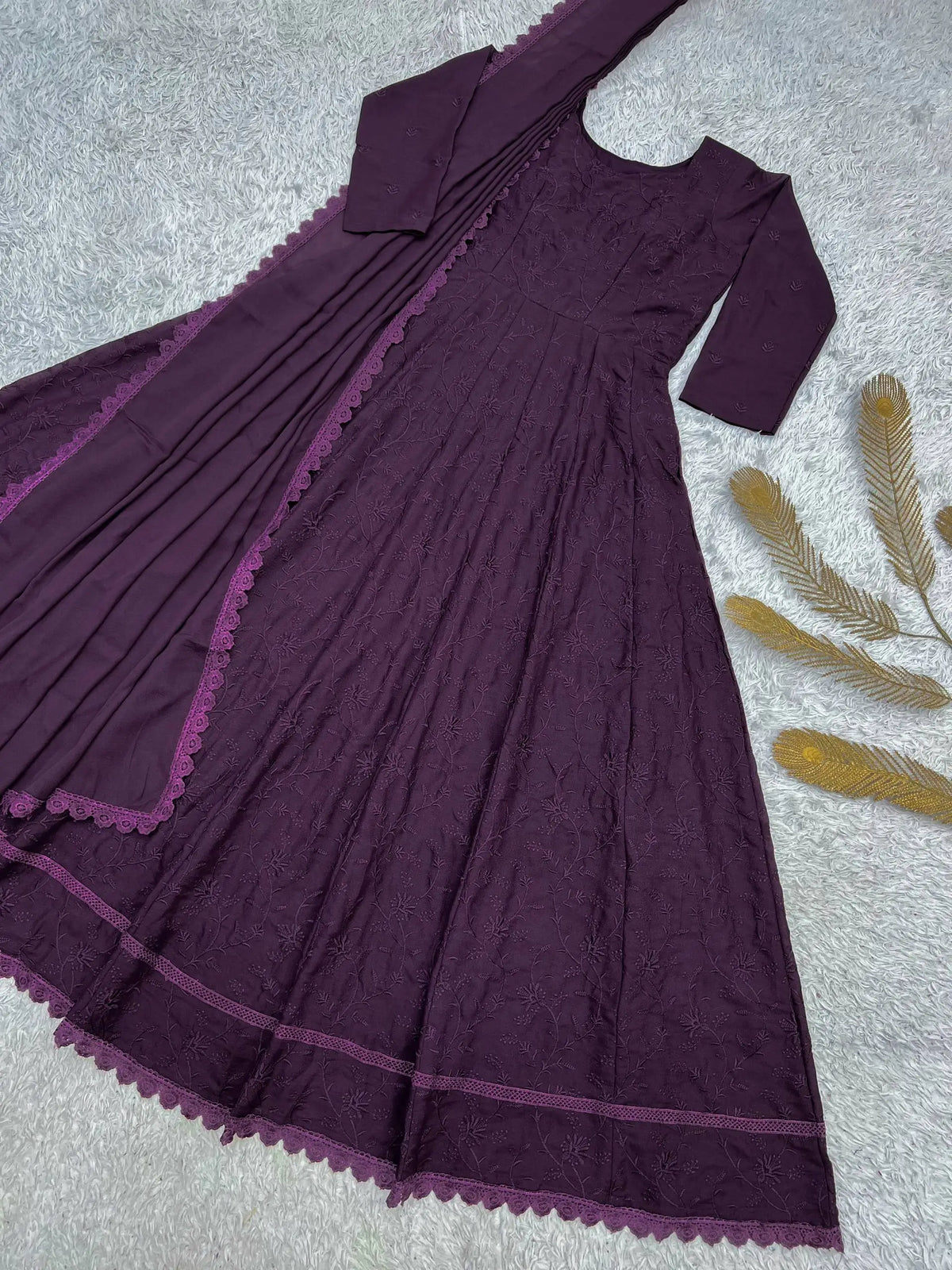 Chikankari Star Georgette Gown with GPO Lace Border