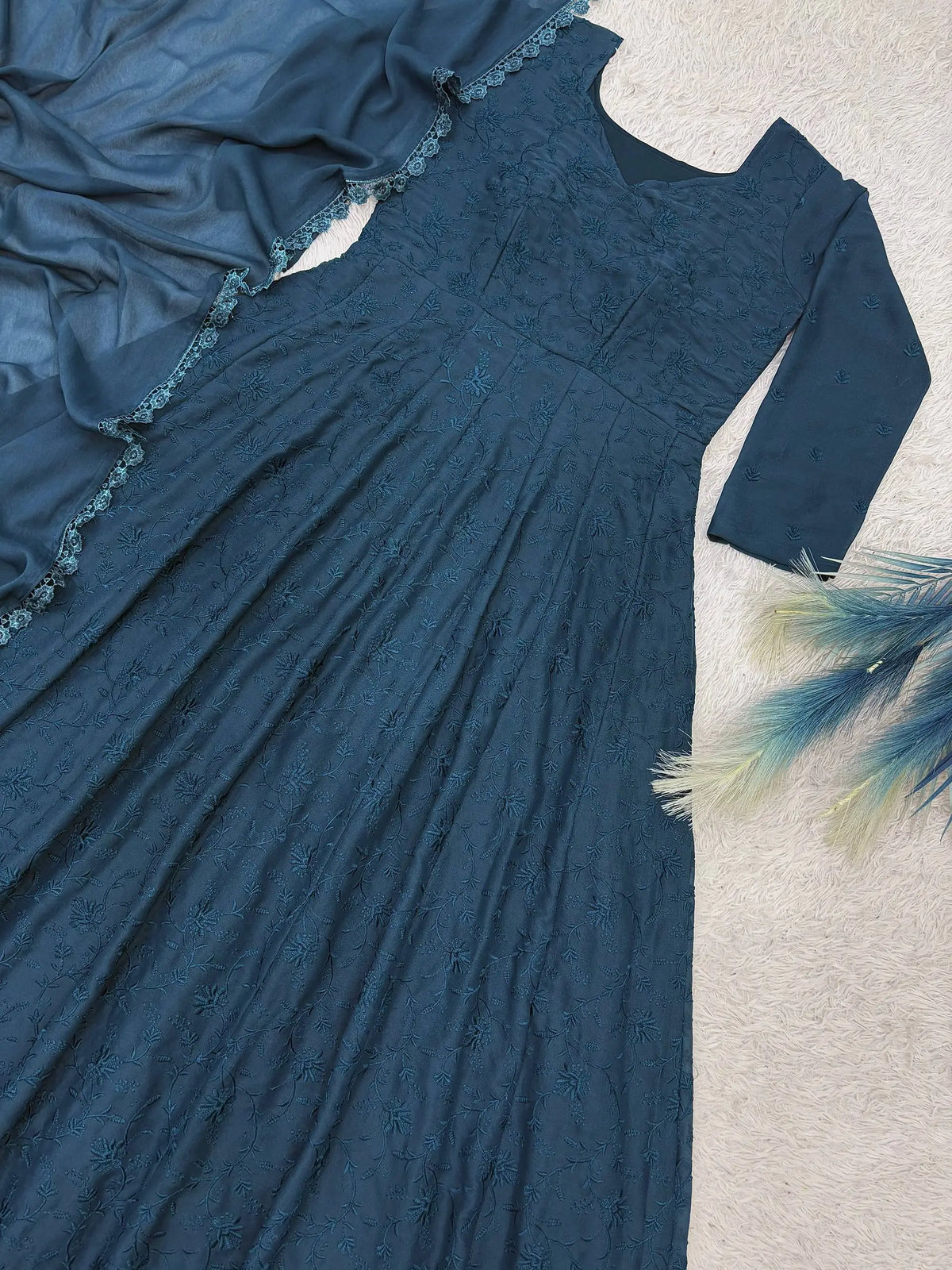 Chikankari Star Georgette Gown with GPO Lace Border