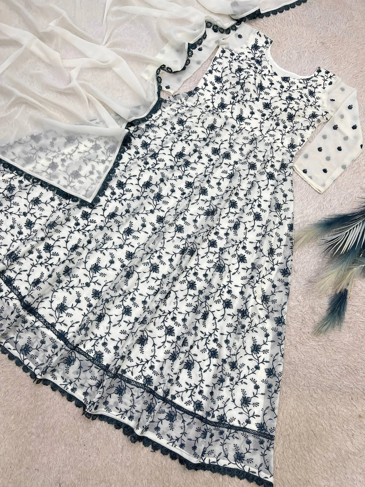Chikankari Star Georgette Gown with GPO Lace Border