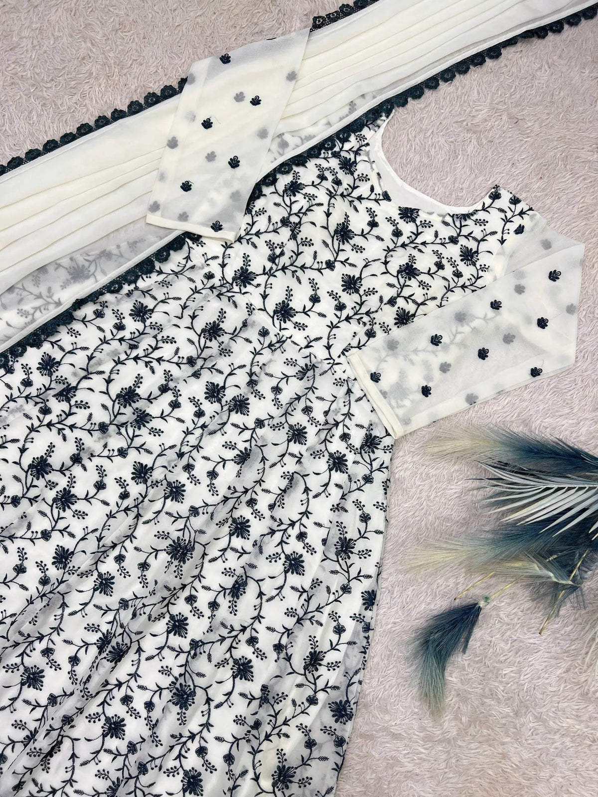 Chikankari Star Georgette Gown with GPO Lace Border