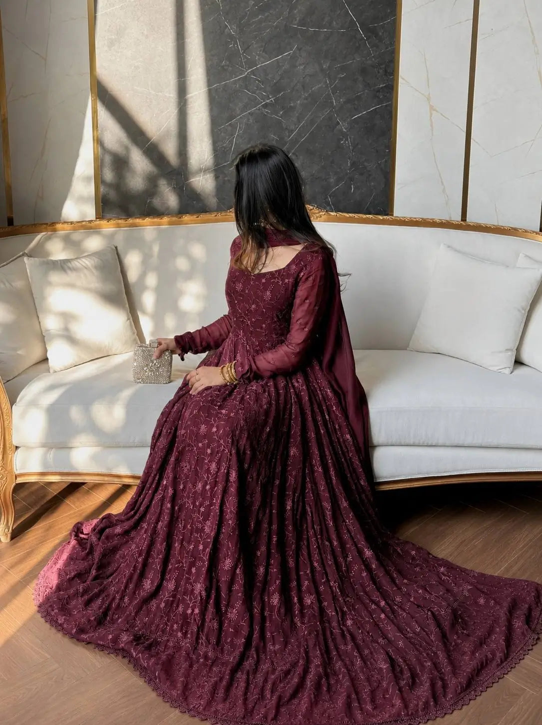 Chikankari Star Georgette Gown with GPO Lace Border
